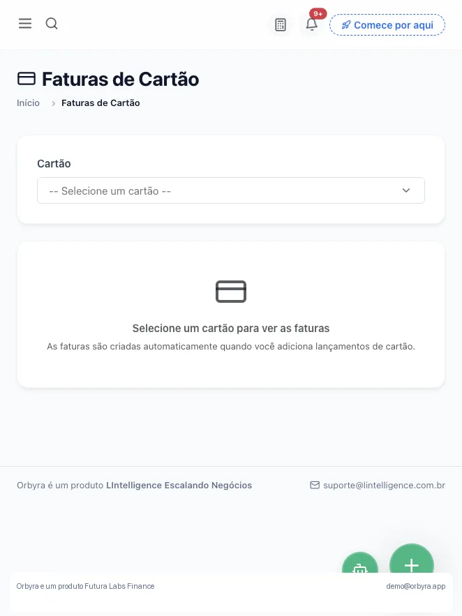 Tela real de consolidação de cartão do Orbyra